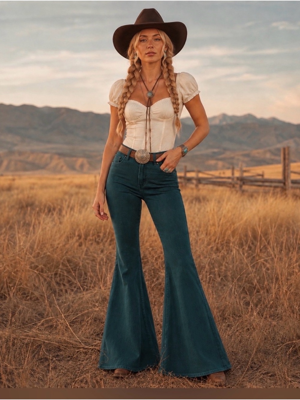 Shyanne Teal High-Waist Flare Jeans